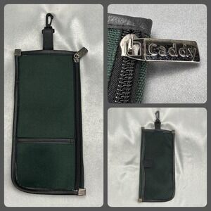 Caddy Brand Green Zipper Pouch w/ Carabiner Leather Accents Golf Bag Clip VTG